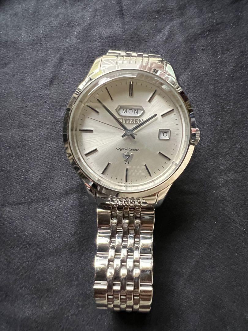 稼働品／CITIZEN crystal7 8200 復刻 トランスコンチネンタル Citizen Crystal Seven 8200-A05516 Vintage DayDate Silver