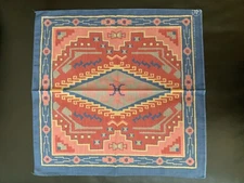 Bandana Southwest Native American Aztec Design VTG USA Wamcraft Blue Edge New