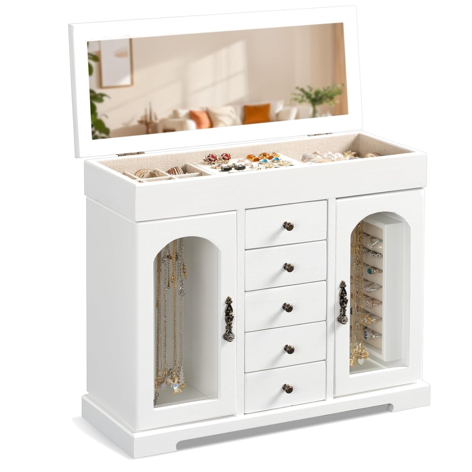 Boîte à bijoux bois rustique 6 tiroirs pour sublimer votre coiffeuse
