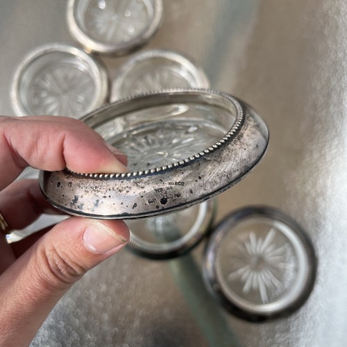 Sottobicchieri 925 7 pezzi Frank Whiting argento sterling vetro collezione antica tenuta - Foto 3 di 7