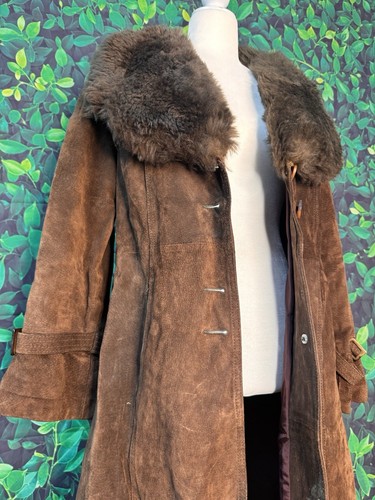 AVANTI WOMENS SIZE SMALL BROWN LEATHER VINTAGE COAT BOHO HIPPIE sherpa USA EUC - Picture 3 of 24