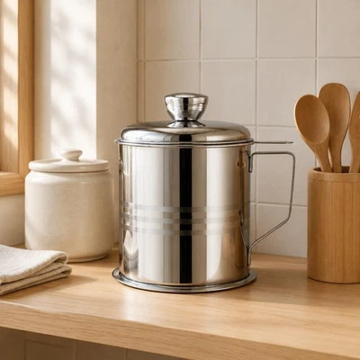 Stainless Steel Oil Filter Pot Easy to Clean Oil Filter Pot for Home Kitchen - Bild 1 von 4