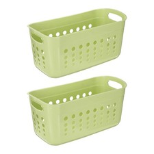 2Pack 15.55x7.87x7.6" Pantry Plastic Storage Baskets Green