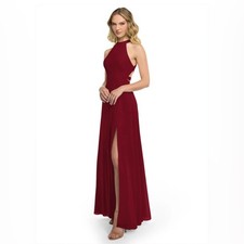 Azazie Clarice Burgundy A-Line High Neck Halter Chiffon Dress Size A6 NWT Formal