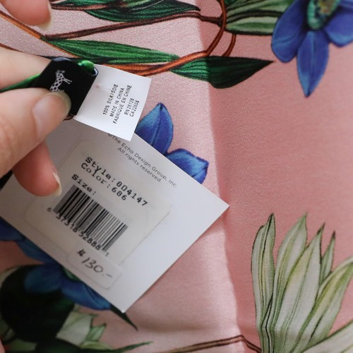 NWT Echo floral print large square scarf silk pink print green colorful romantic - Picture 7 of 7