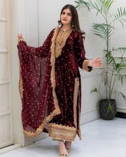 Beautiful Viscose Velvet Salwar Kameez With Faux Georgette Dupatta For Women
