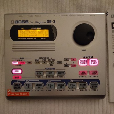 BOSS DR-3 Dr. Rhythm Drum Machine Electronic Rhythm Section Tested Gray