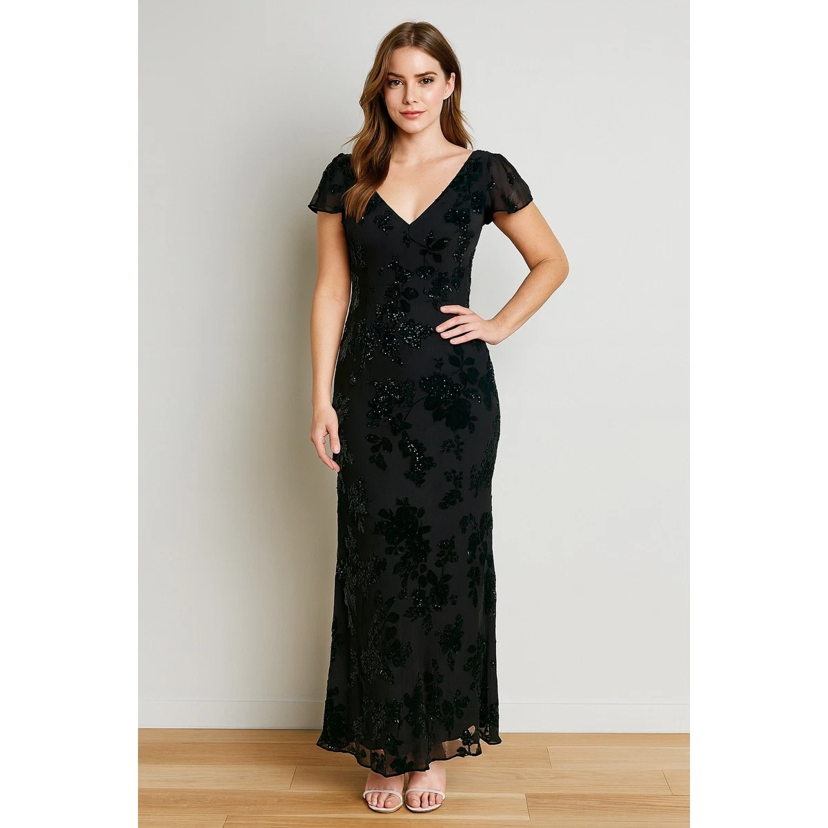 adrianna papell black velvet dress Adrianna Papell Women's Embellished Velvet Dress Black B4HP $199