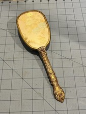 VINTAGE VANITY HAIR BRUSH Victorian Style Antique Gold Brass Tone Nylon Bristles