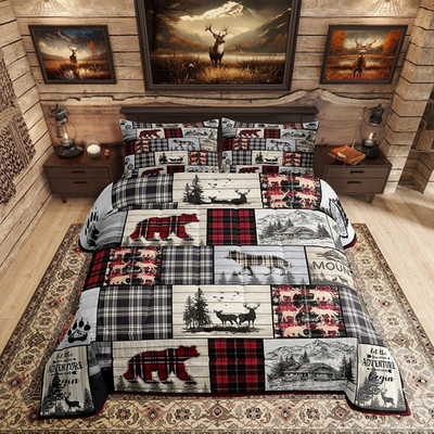 Rustic Cabin Comforter Set Queen Woodland Wolf Deer Bear Comforter for Kids Adul