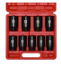 9PCS 1/2"Dr. Deep Spindle Axle Nut Impact Socket Set, CR-MO, Metric Large Socket
