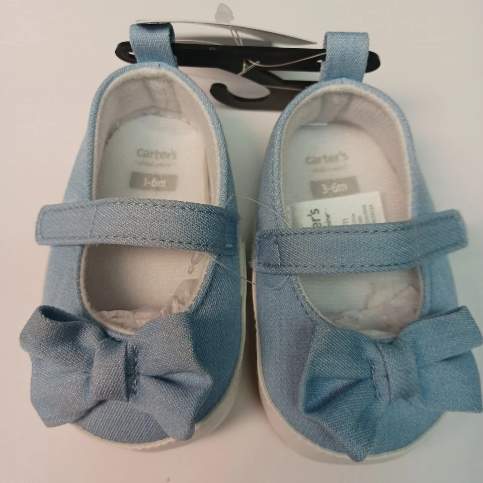 Bebé Niña Talla 3-6 Meses Azul Denim Zapatos Con Lazo Carter's Child Of Mine Nuevos Foto 2 de 3