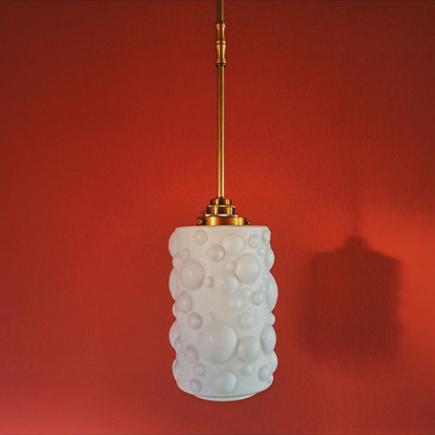 Mid Century 1960s Opaline Bubble Glass Pendant Light by Napako