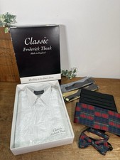 Frederick Theak White Dinner Tuxedo Fold Dress Shirt 15 1/2 Bow Tie Cumberbund