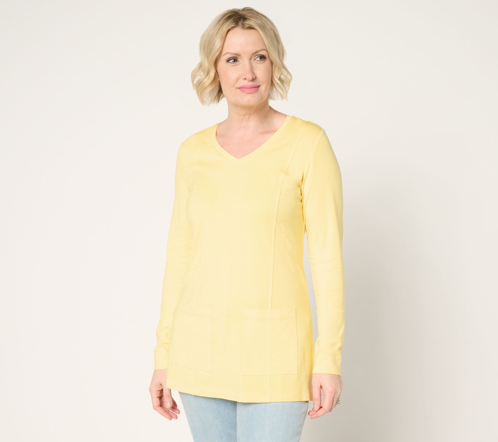 Denim & Co. Women's Top Sz M Essentials So Soft Jersey Tunic Yellow A681947