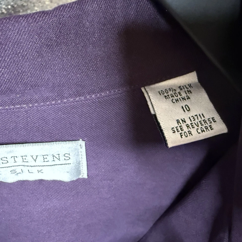 Top Valerie Stevens ciruela púrpura pura seda con botones puños manga larga mediano Foto 4 de 4