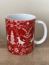 Christmas Coffee Mug Red White Holiday Cup Folklore Deer Trees Society 6