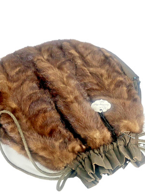 Vintage Mink HANDBAG/MUFF ~Hand Warmer ~Drawstring Purse w/ inside Zipper Pocket