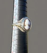 ✨Rare Antique Victorian 10k Filigree Cameo Shell Ring - Size 5.75✨