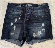 Rewash Brand Vintage Reunion Blue Dark Wash High Rise Denim Shorts 1/25