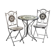 Sitzgruppe Gartenmöbel MOSAIK - 1 Tisch - 2 Stühle - Metall - Mosaik grau
