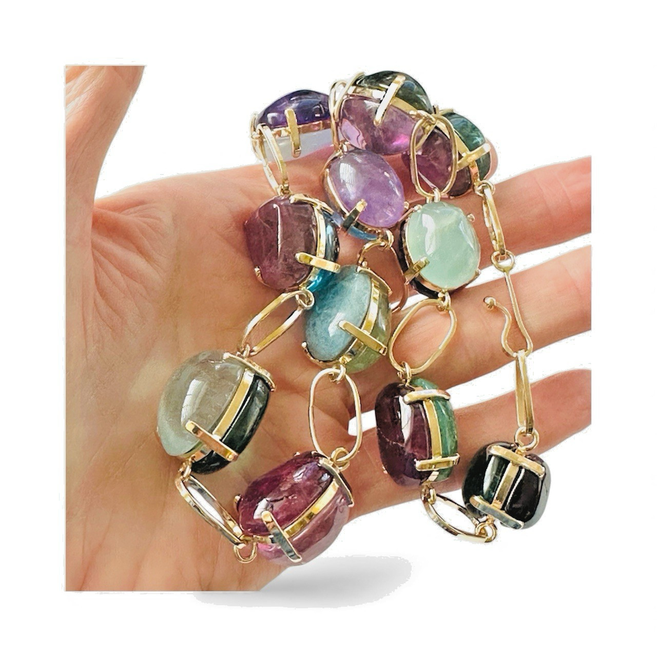Vintage Multi Gem Natural Rubellite Tourmaline Citrine Amethyst 14k Necklace 17" image 5
