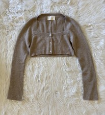 Danielle Frankel Jo Silk Cashmere Cropped Cardigan Sweater Fawn Large