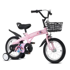 16'' sporty kids bike w training wheels & stand Adjustable saddler for Kids Pink