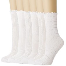 Ruffle Lace Socks Summer Mesh Cotton Crew Socks for Women Girls One Size White