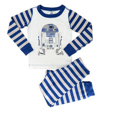 Star Wars x Hanna Andersson Striped Pajamas Size 5/ 110 cm R2-D2 White Gray Blue