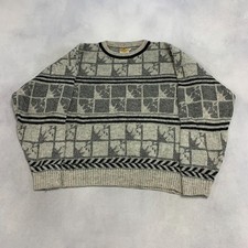 Vintage Abstract Knitted Jumper Patterned Grandad Knit Sweater Men's M