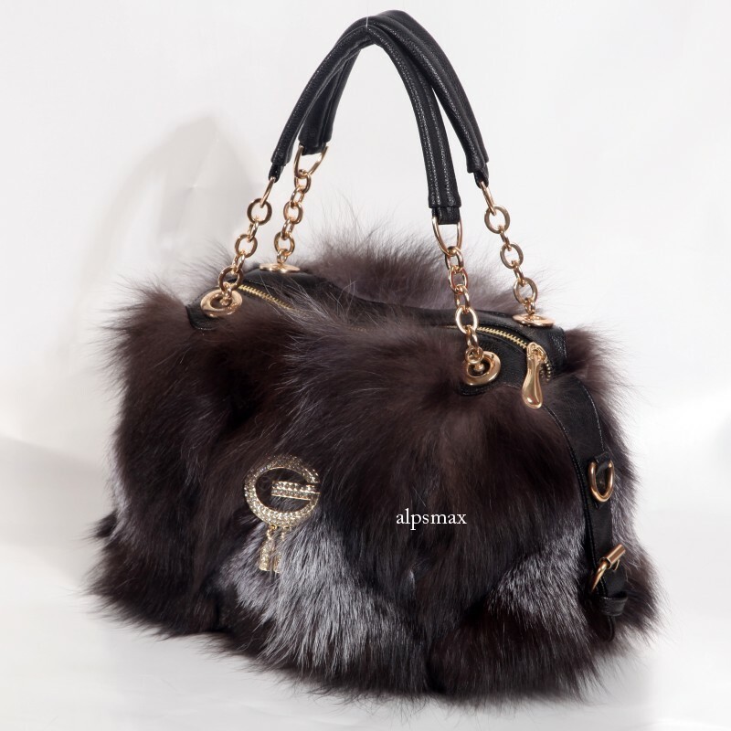 100% Real Fox Fur Handbags Silver Fox Fur Bag Real Fur Handbag Women's Bags