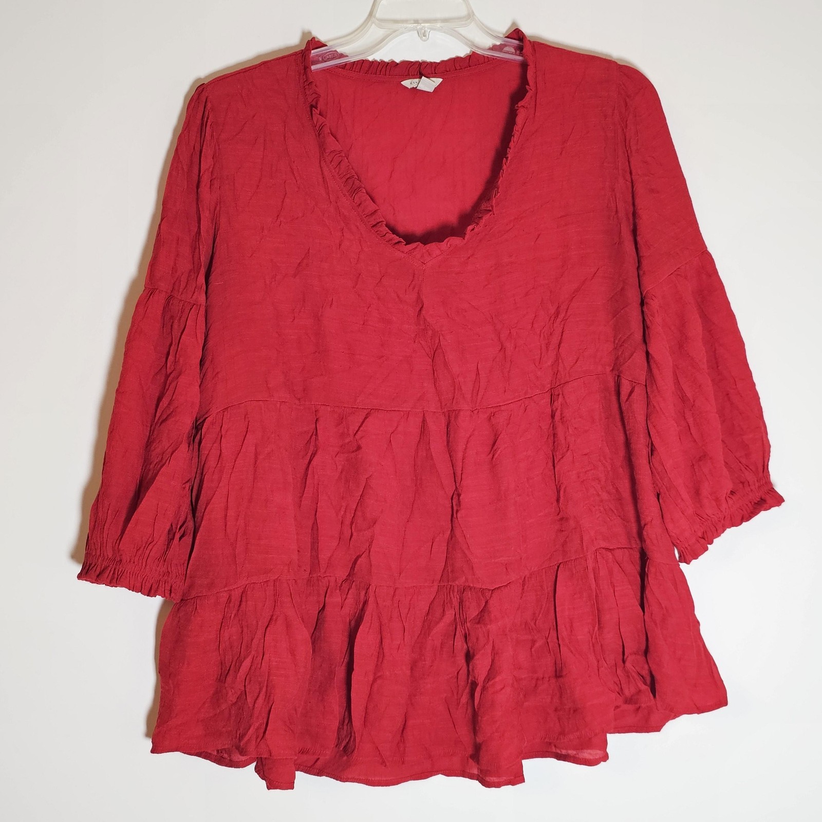 Est 1946 Tunic Top Womens 18 20W Red Tiered Boho Peasant Blouse 3/4 Sleeve Rayon-image