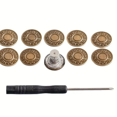 #ad 10PCS No Sew Jeans Button Replacement 17mm Adjustable Metal Snap Fasteners Set $7.49