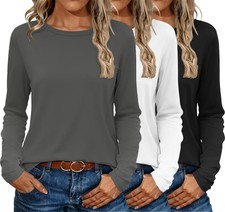 3 Pack Long Sleeve Shirts for Women Crewneck Thermal Tops Casual Base Layer U...