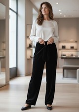 NWT GIORGIO ARMANI Velvet Pants 44 10 Black Draped Straight Leg Trousers Tie