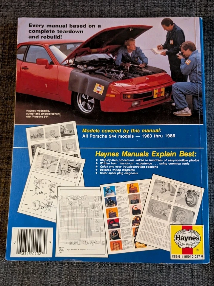 Manual de reparación automotriz Haynes Porsche 944 1983 a 1989 #1027 guía de servicio Foto 2 de 4