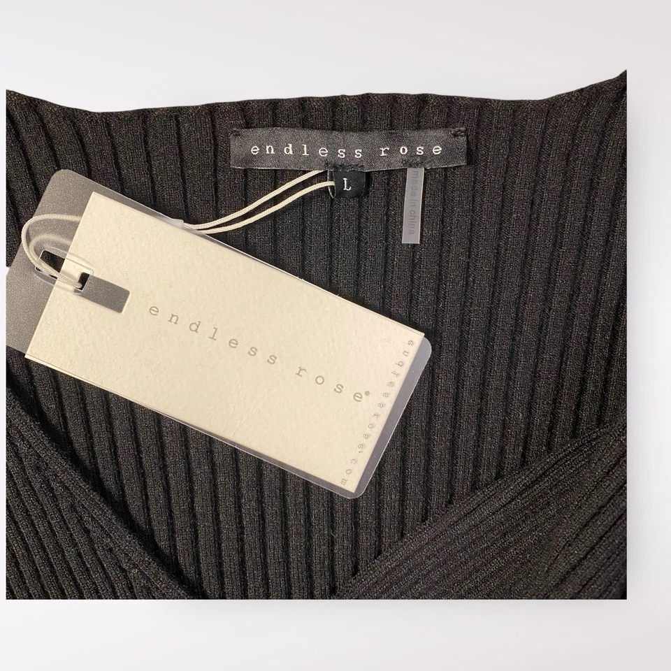 Endless Rose 全新带标签针织裹身毛衣女式 L 码黑色商务款 — 第 2/4 张图片