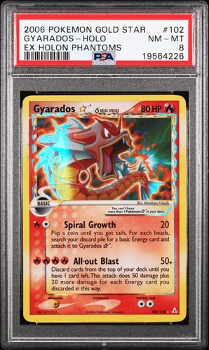 2006 POKEMON GOLD STAR GYARADOS-HOLO EX HOLON PHANTOMS #102 PSA 8