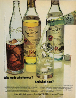 1972 BACARDI Rum Bottle Coca-Cola Cocktail Vintage Magazine Print Advertising