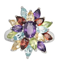 Sterling Silver Genuine Gemstones Ring Size 7 Cluster Box