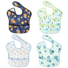 Baby bib waterproof feeding bibs - baby food bib 4pack adjustable soft for Bo...
