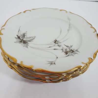 Vintage Heirloom Arabesque Bread Butter Plates 6 in White Gold Trim 4 Pieces