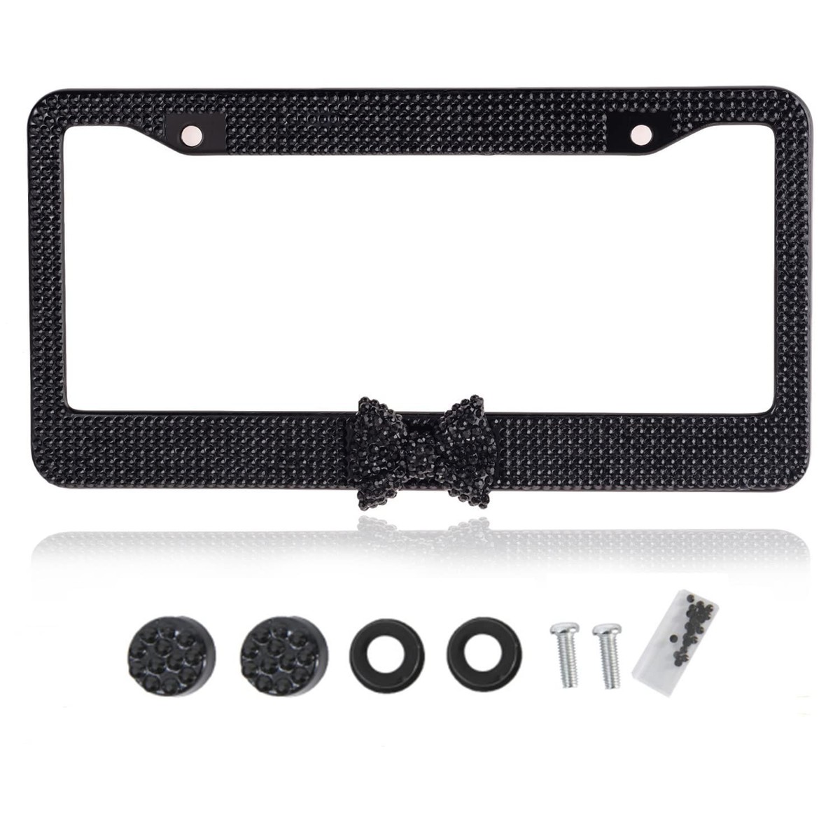 Pink Bowknot Crystal License Plate Frame - Black Frame With Rhinestones, Waterproof, Fits All Cars - View #11