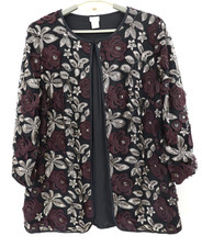 NEW CHICO'S Women's Nylon Embroidered Gold Jacket Floral Beaded Size 2 12 14