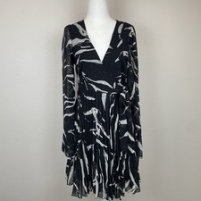 ASOS Women’s Fairy Sleeves Mini Wrap Zebra Dress Trapeze Pleated Sheer Party-6