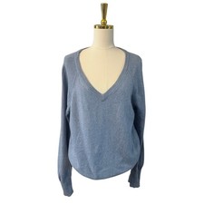 Reformation Heather Blue Oversized V-Neck Sweater, Cotton Cashmere Blend, Size M