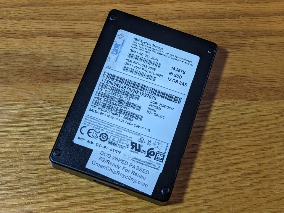 Samsung 15,36TB PM1633a 2,5" SAS SSD IBM 12Gb/s MZILS15THMLS - 100% Health
