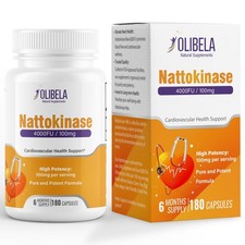 Nattokinase 4000FU 180 Capsules 100mg Vegan. Blood Flow Supplement - Olibela