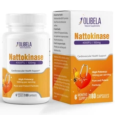 Nattokinase Capsules 4000FU 180 Vegan Capsules. Blood Flow Supplement - Olibela